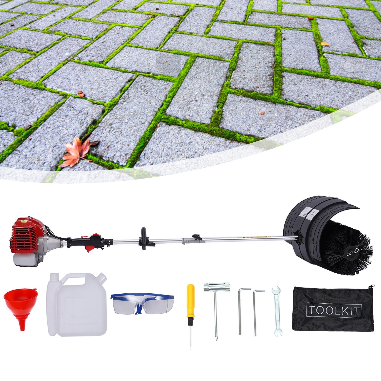 52cc Gas Power Sweeper Broom Driveway Turf Artificial Grass Snow Cleaning Brush