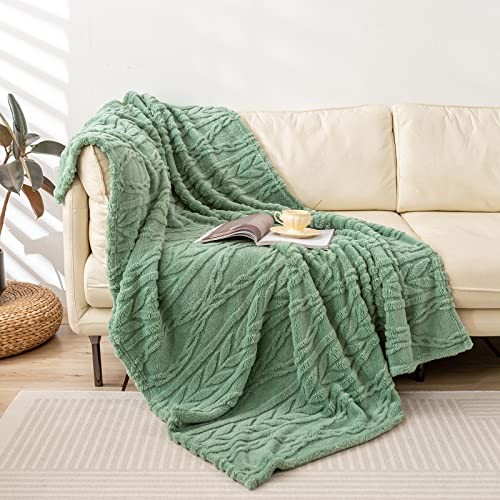  Sherpa Throw Blanket-3D Stylish Throw (50" x 65") Sage Green-(without Pillows)