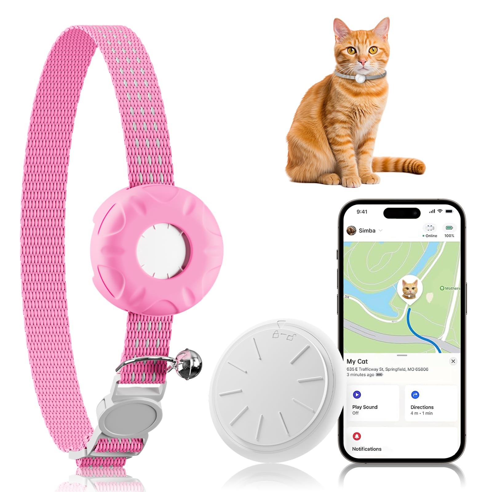 Cat Tracker, MINI GPS Tracker for Cats, Compatible with Apple Find My App(Onl...