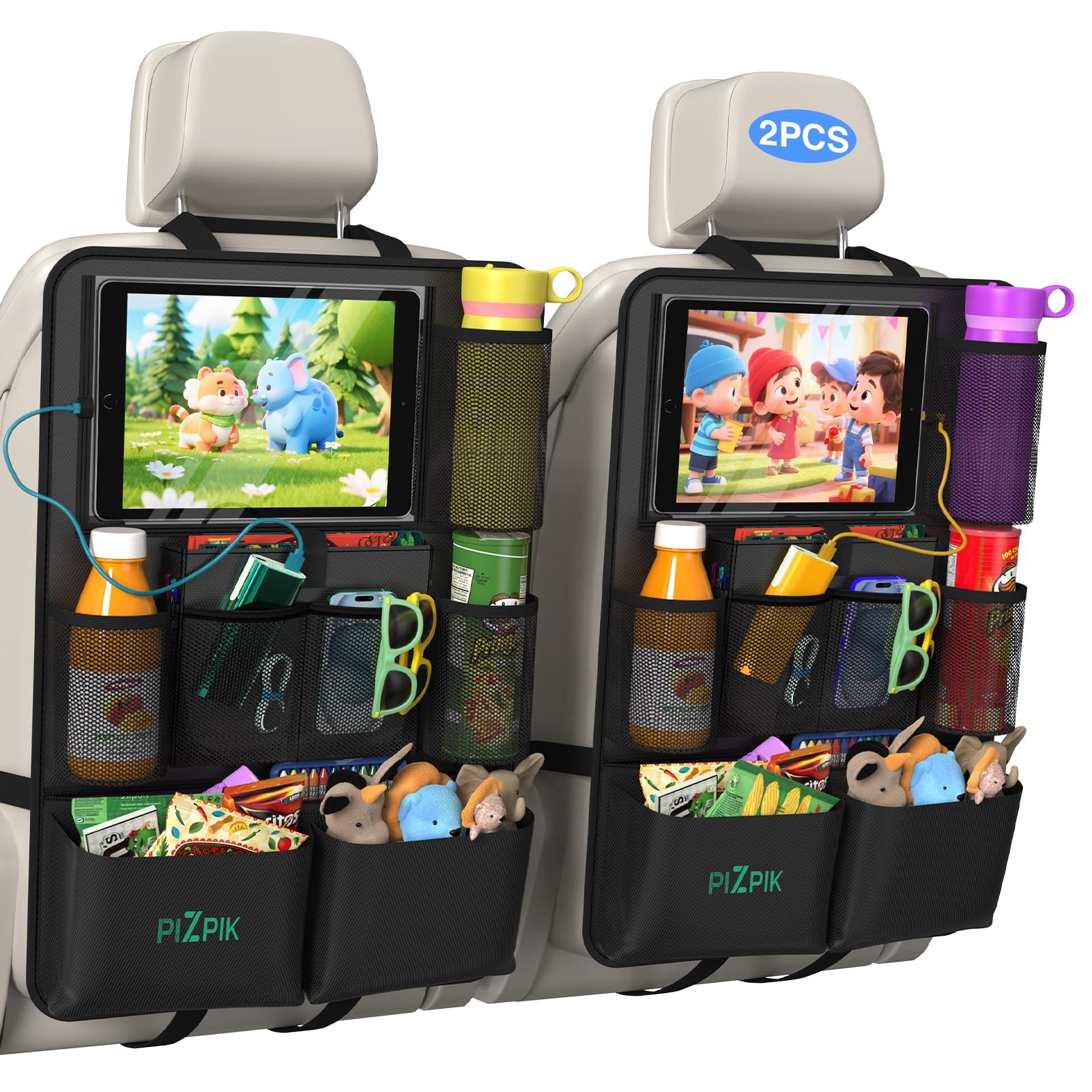 Car Backseat Organizer with Tablet Holder,11 Storage Pockets with Foldable Fo...