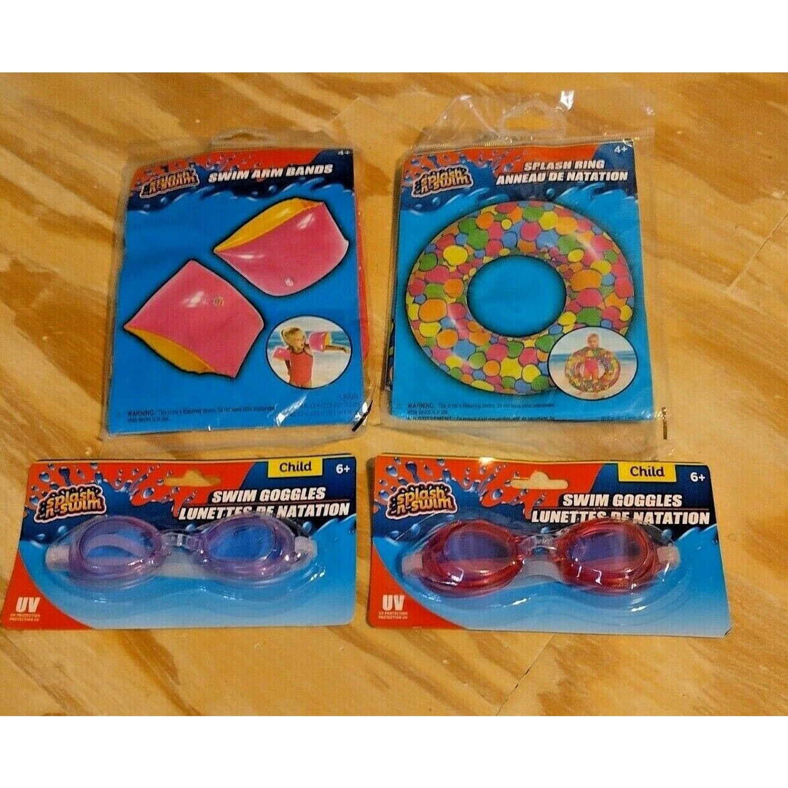 Splash N Swim 4 Pc Swim Pool Girls Pink Goggles, Ring, Purple Goggles & Floaties