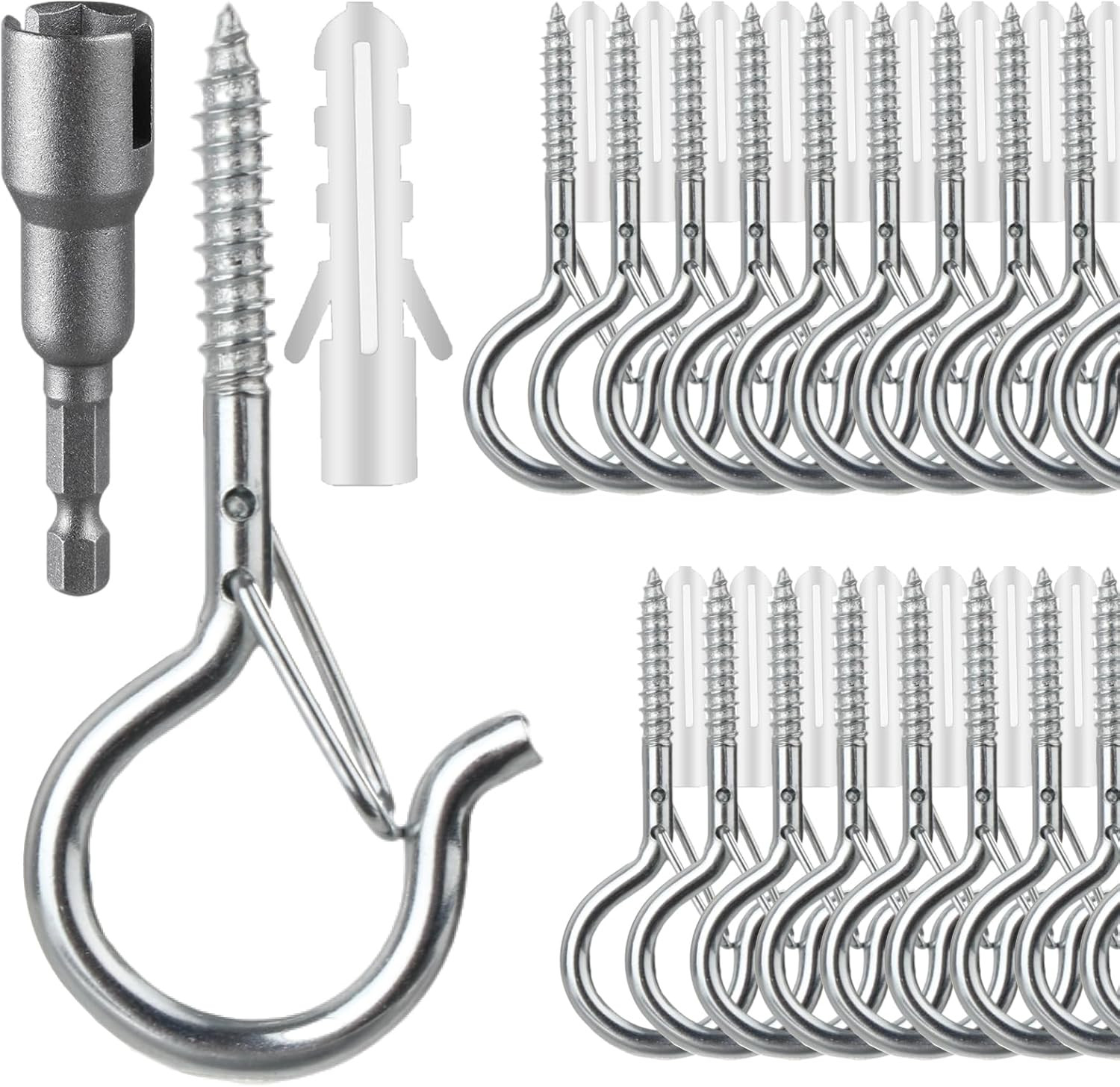 24 PCS Q-Hanger Hooks, Screw Hooks for Outdoor String Lights, Safety Buckle Desi