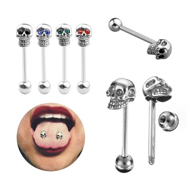 Stainless Steel Skull Barbell Bar Tongue Ring Studs Nipple Body Piercing Gift