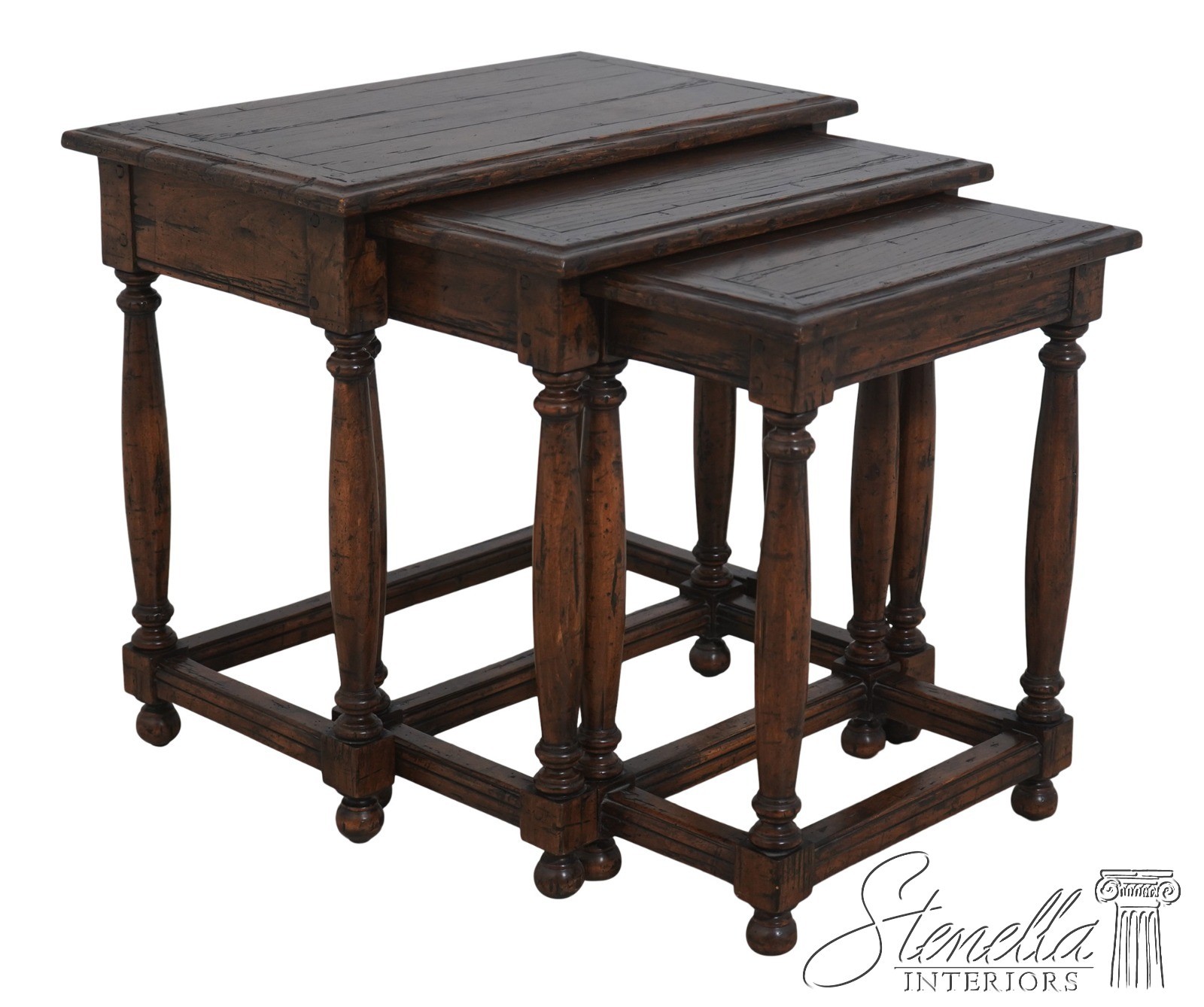 72043: GUY CHADDOCK Jacobean Distressed Oak Nesting Tables