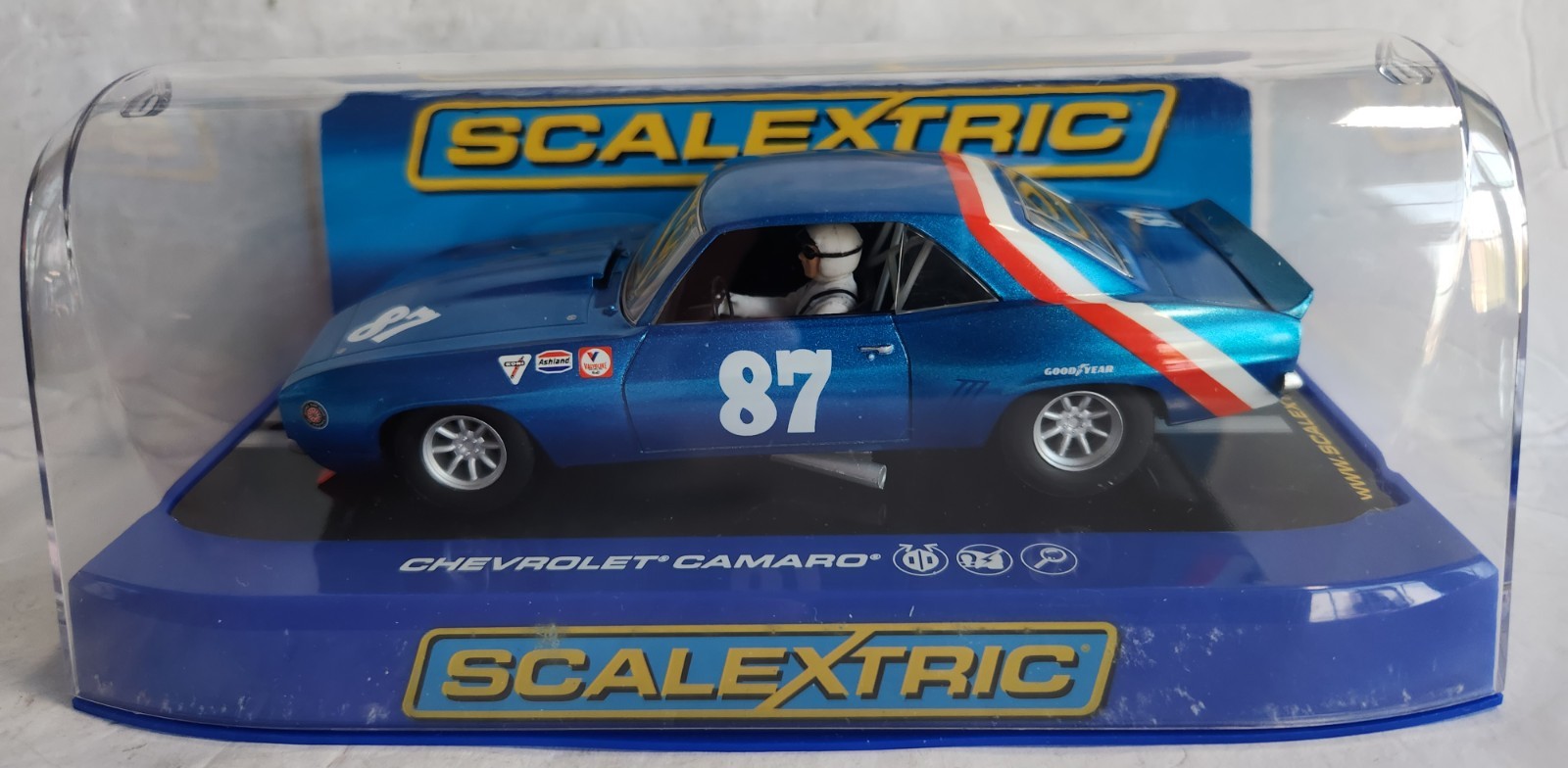 SCALEXTRIC CHEVROLET CAMARO TRANS AM 1969 JERRY PETERSON 87 SLOT CAR 1:32 NIB
