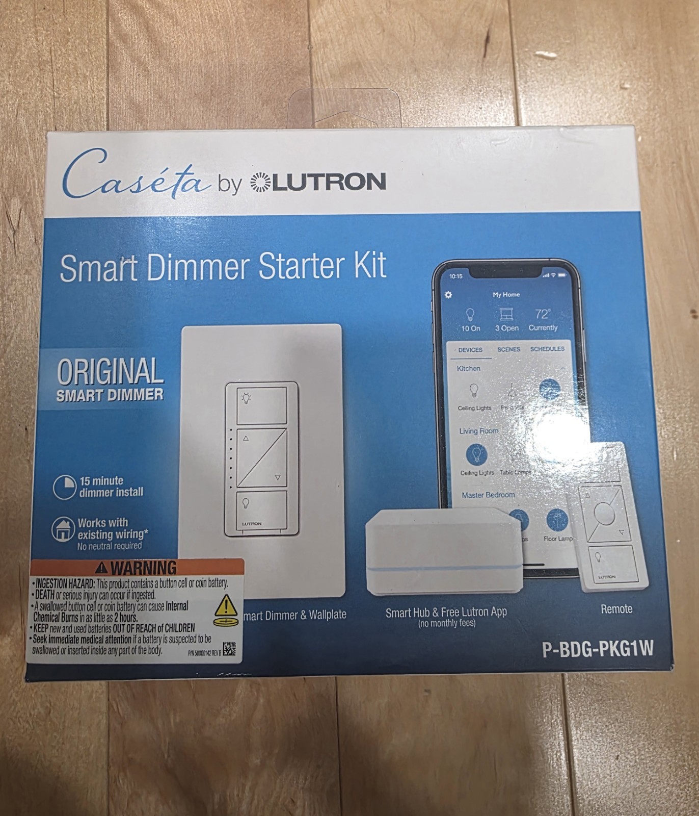 Lutron Caseta P-BDG-PKG1W Wireless Dimmer Kit with Smart Bridge - White