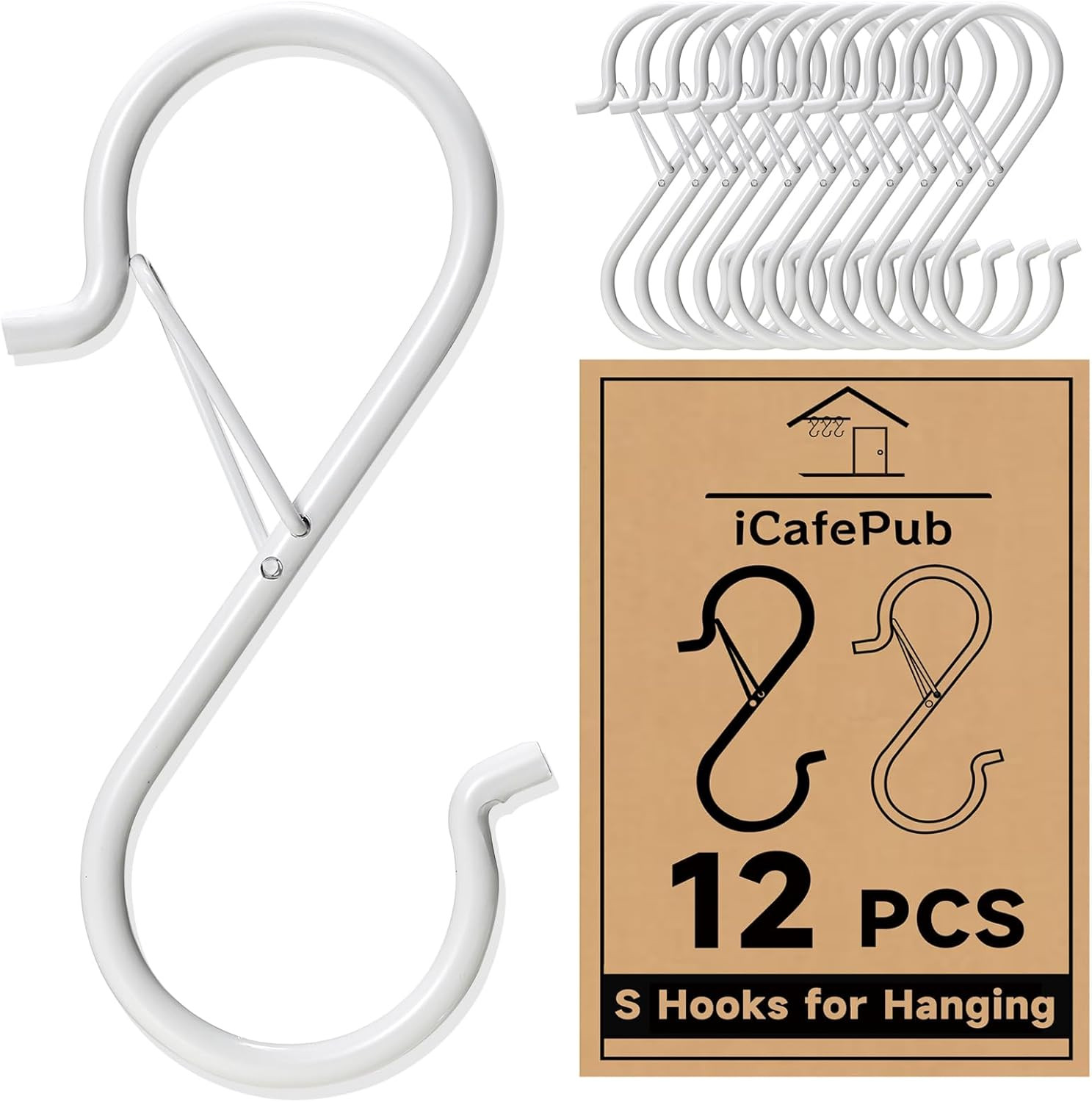 12 PCS S Hooks for Hanging with Safety Buckle, 3.5 inch Heavy Duty Metal S Shape