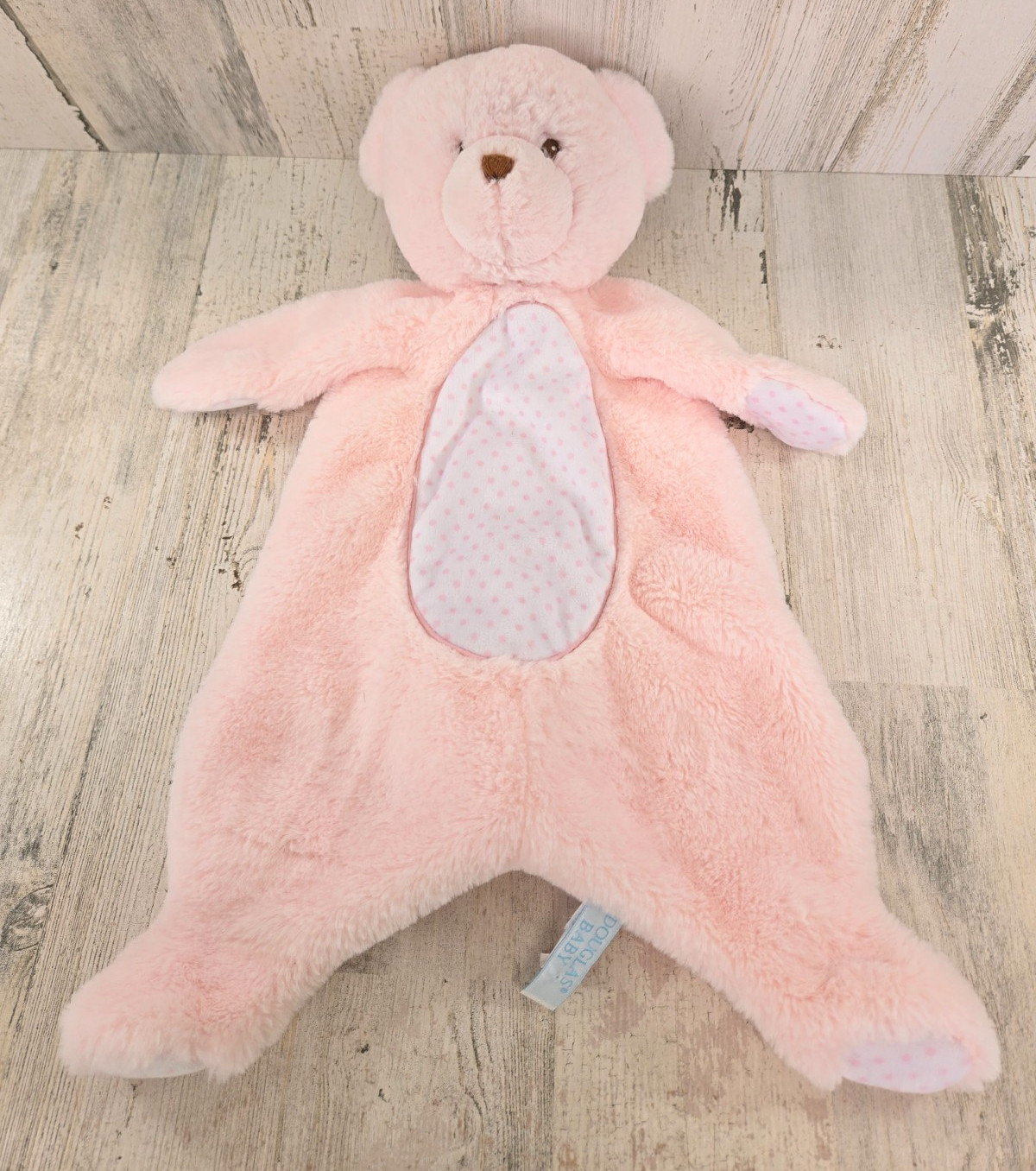 Douglas Baby Pink Bear Lovey Security Blanket Pink Polka Dots Stitched Face
