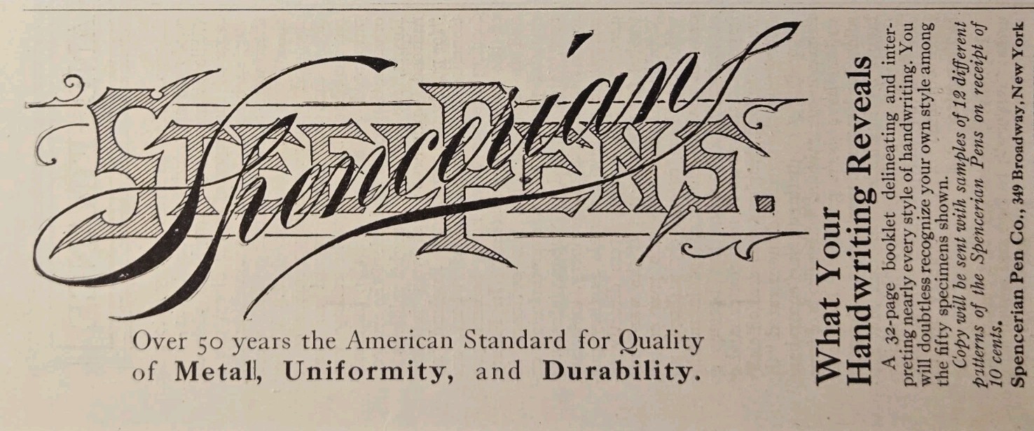 1916 Spencerian Pen Co New York Print Ad - What Your Handwriting Reveals