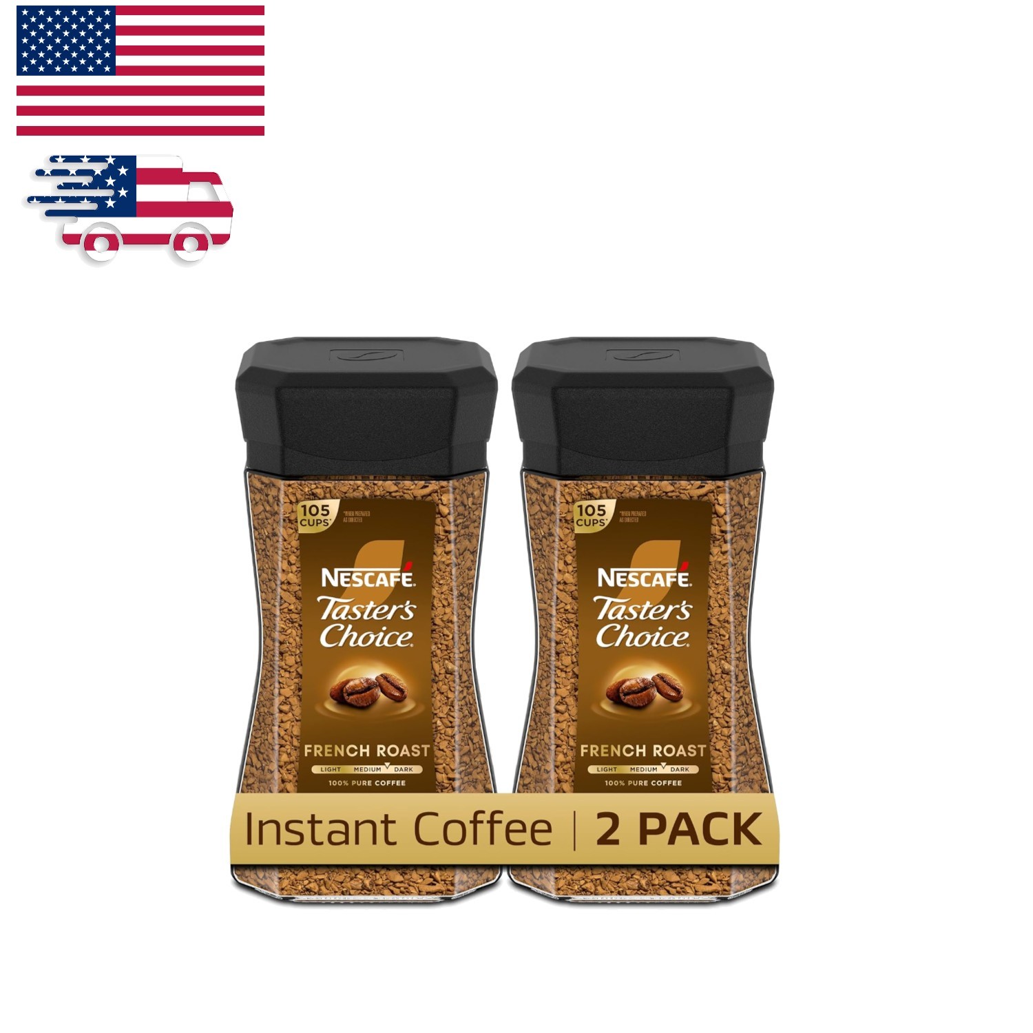 Instant NESCAFÉ French Roast: Dark Coffee in 2 Jars, 7 Oz Each – Up to 210 Cups