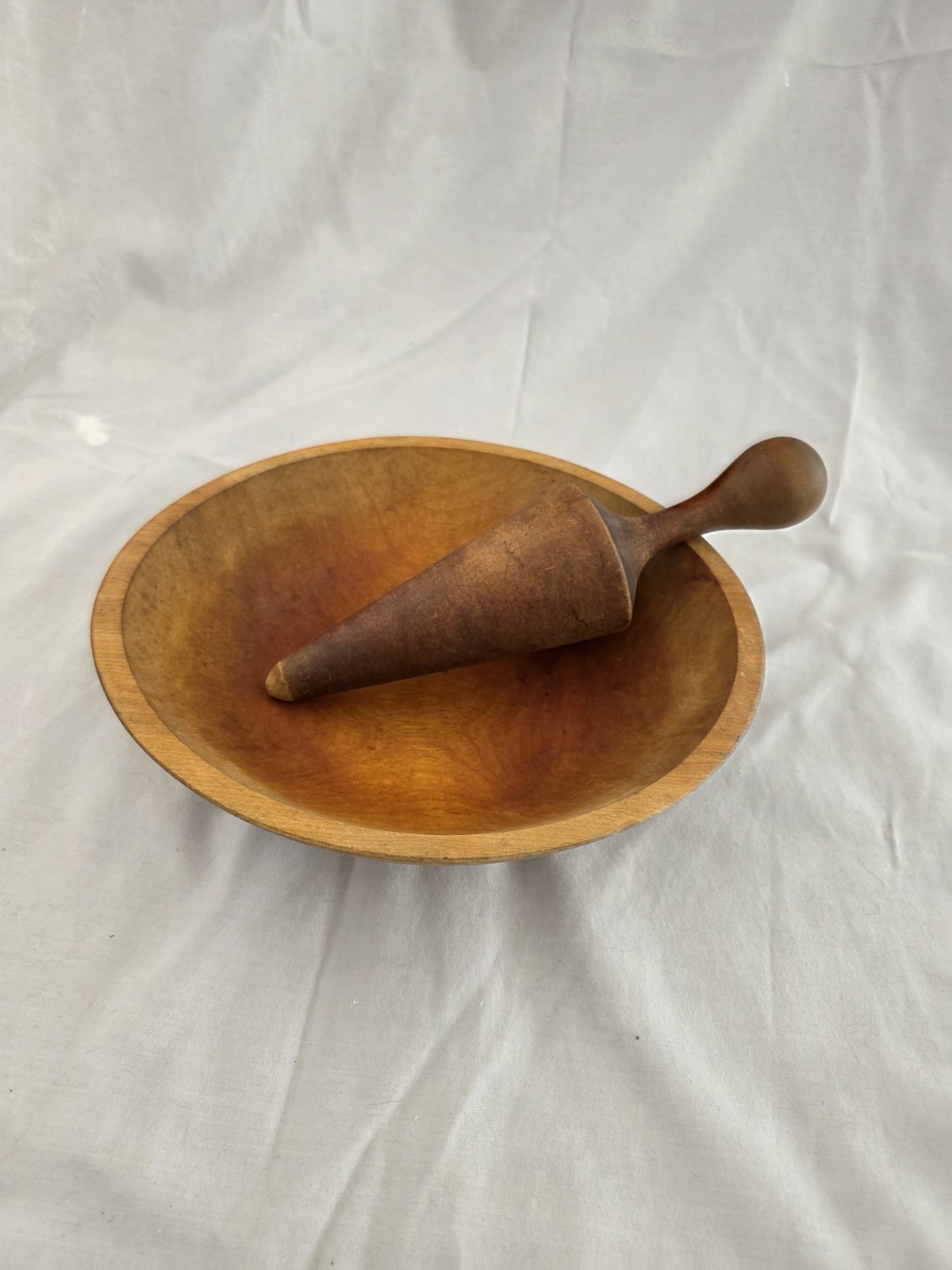 Antique Wood Dough Bowl And Pestle