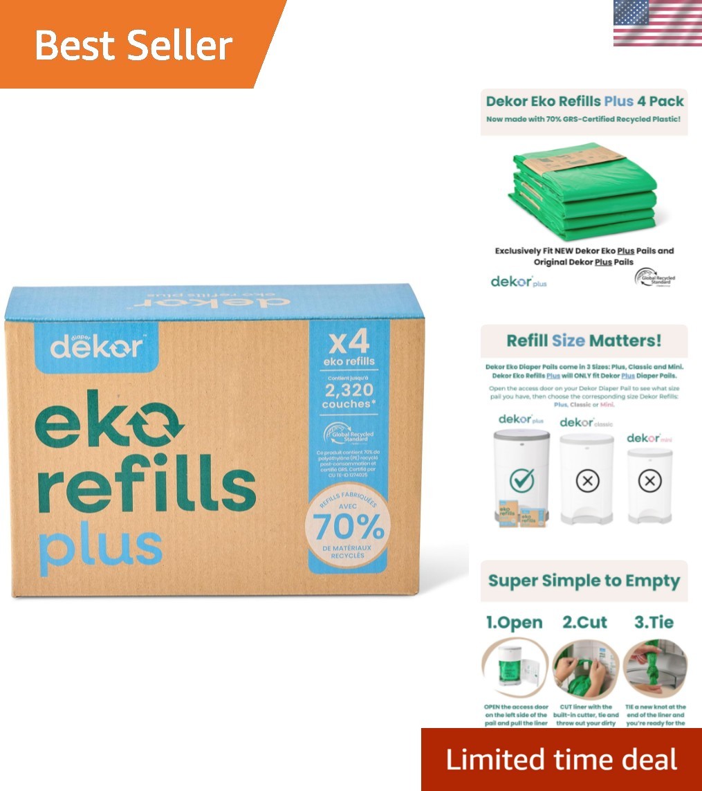Diaper Plus Diaper Pail Refills | 4 Count Unscented | Exclusive End-of-Liner ...