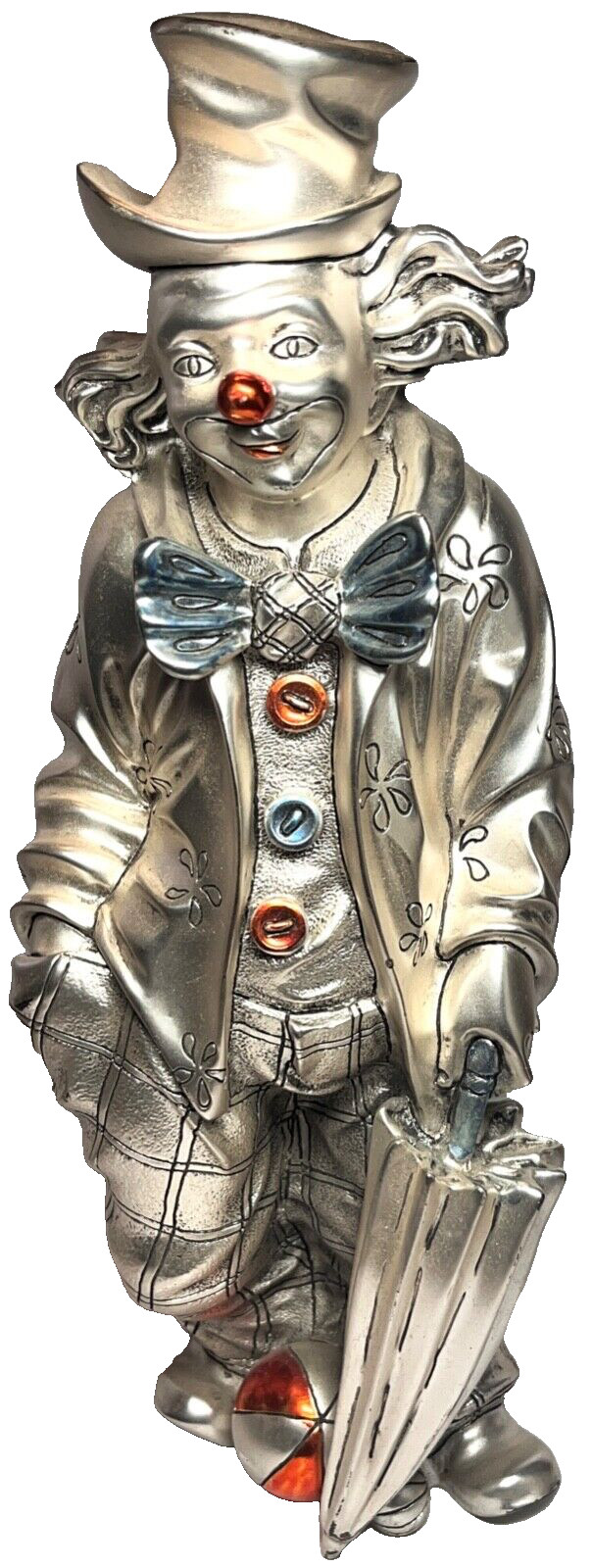 10 inch Marchello Giorgio Silver Finish Clown Figure with Umbrella