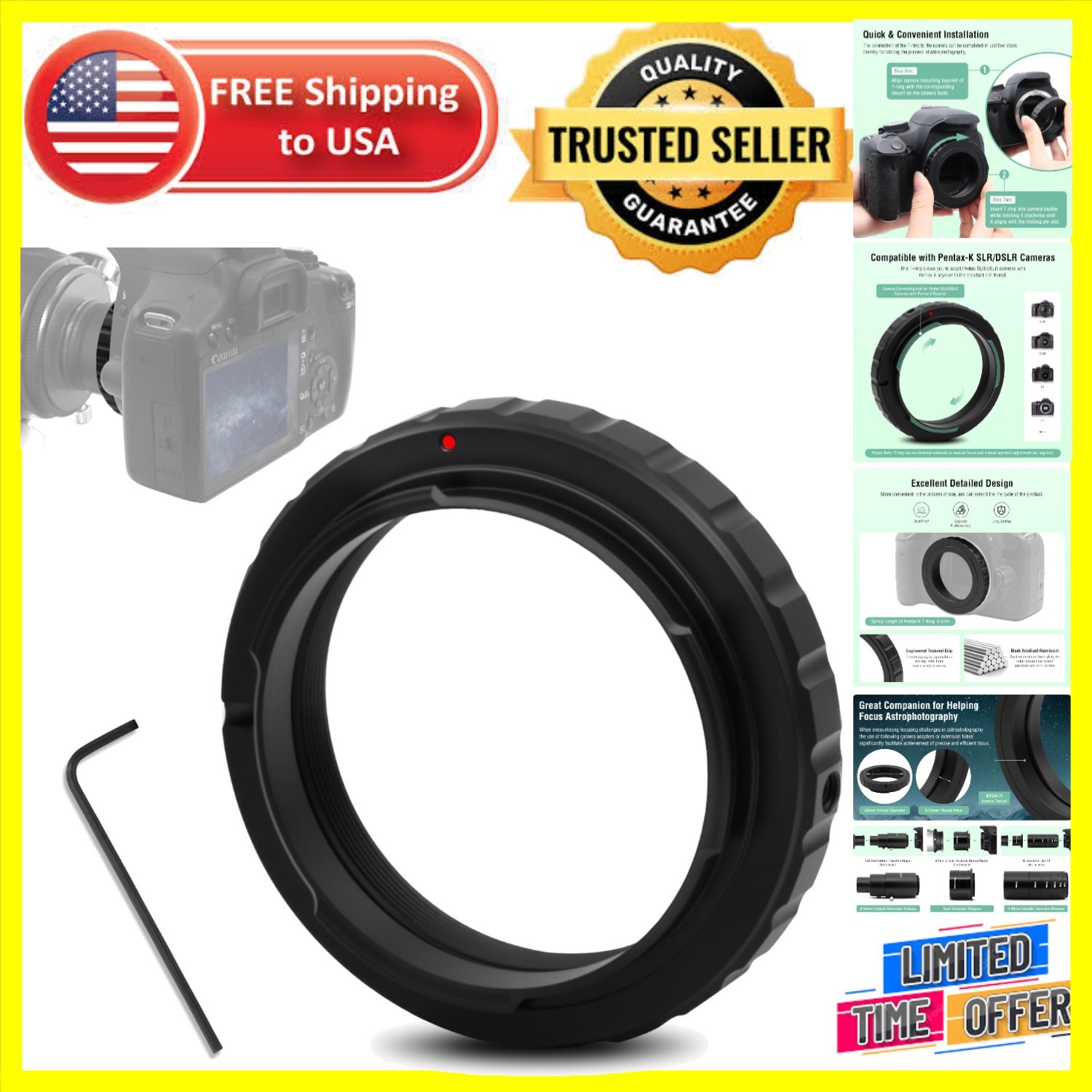 Professional T2 T Ring for Pentax-K, Designed for Stunning Astrophotography