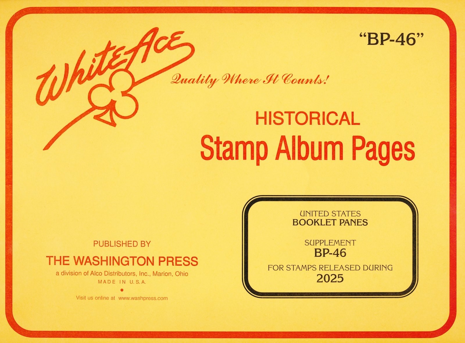 WHITE ACE 2025 US Booklet Panes Stamp Album Supplement BP-46