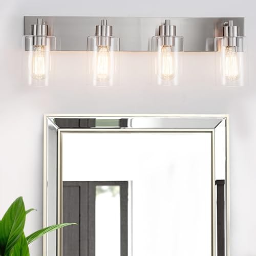 4-Light Bathroom Vanity Light Fixtures, Modern Bathroom 4-light Brushed Nickel