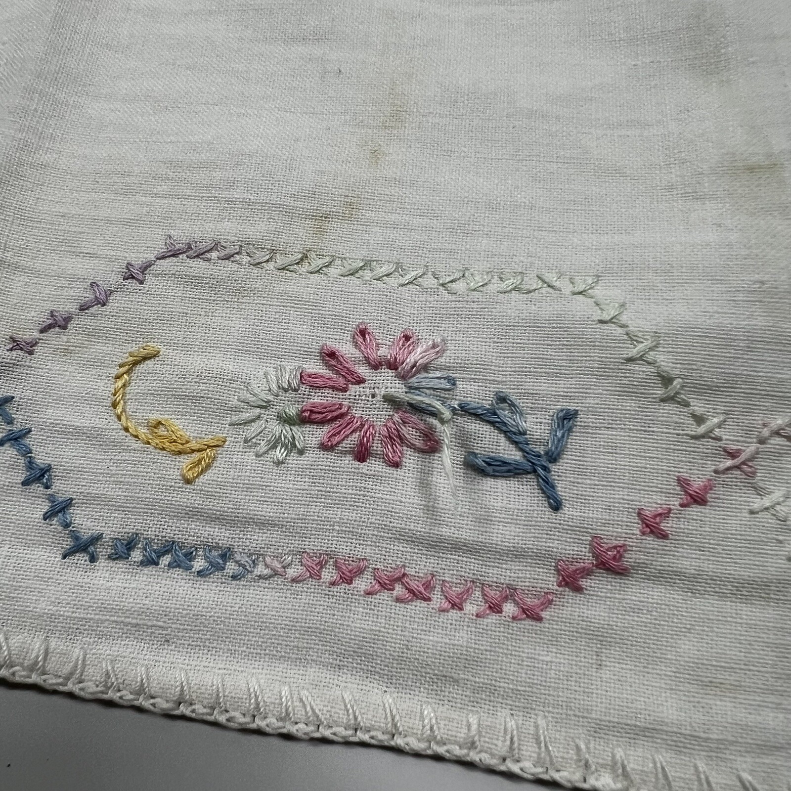 Table Runner 35” x 10.5” Multicolor Cotton Hand Stitched Floral Vintage