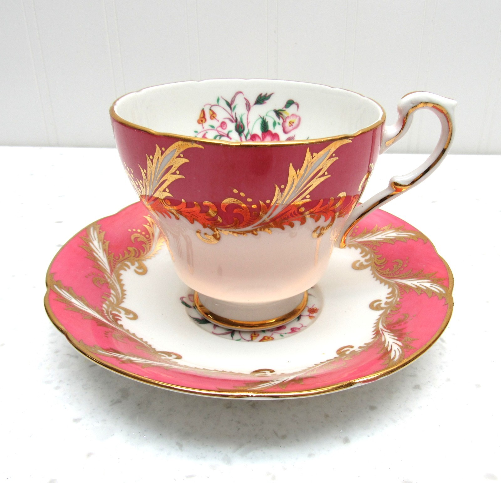 Vintage Paragon Pink Gold Floral Tea Cup and Saucer England bone china