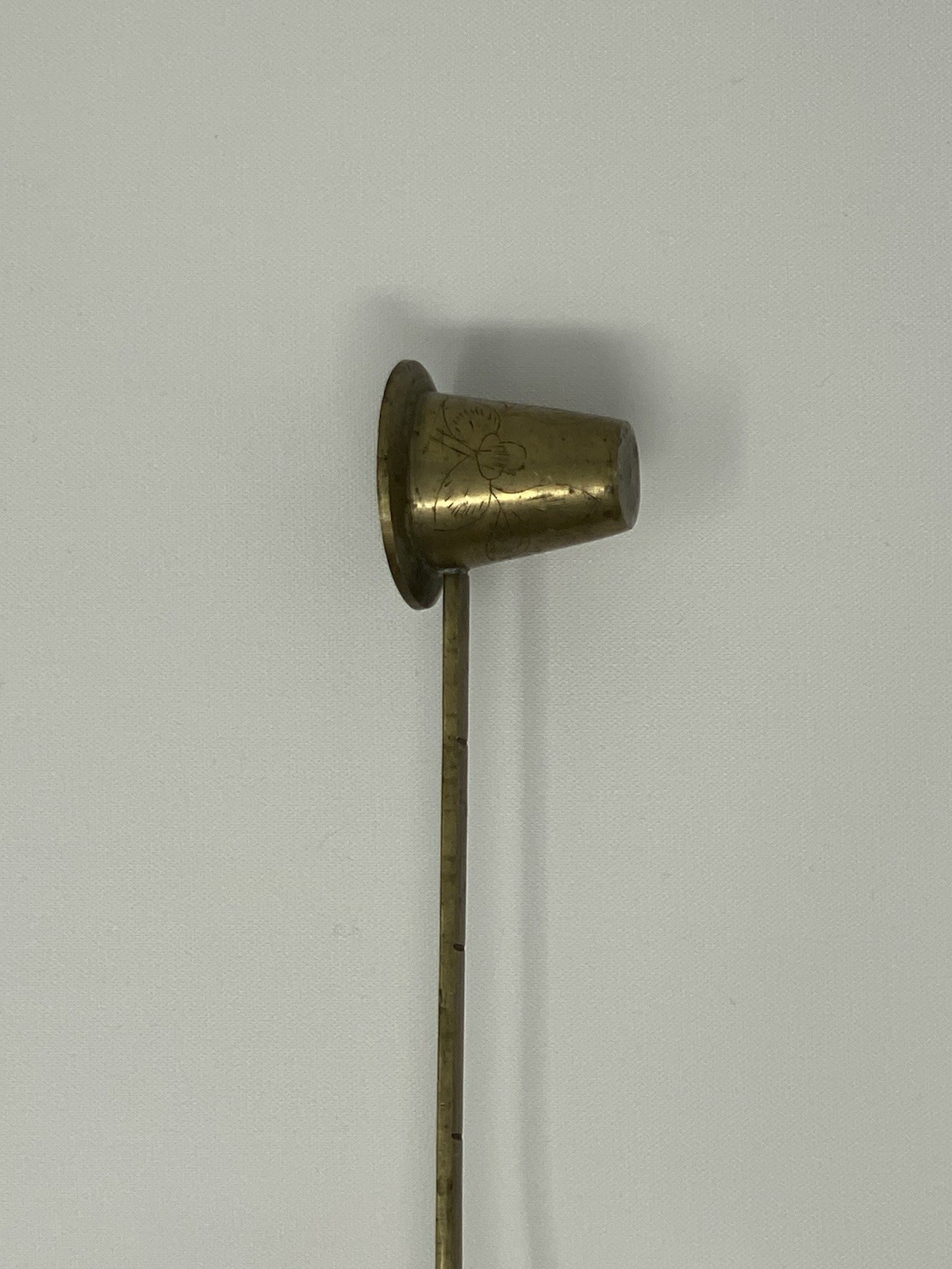 Vintage Brass Candle Snuffer with Floral Engraving 10 Inch Collectible Metalware