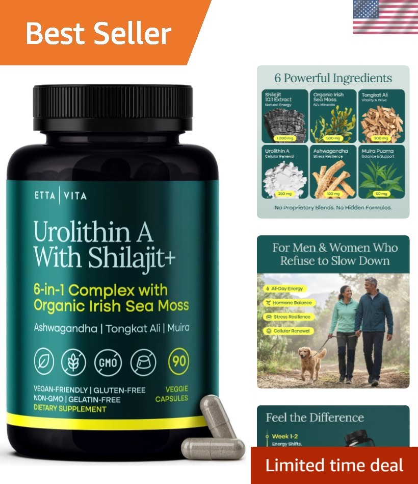 Urolithin-A & Shilajit Complex for Natural Energy & Hormone Balance - 90  Caps
