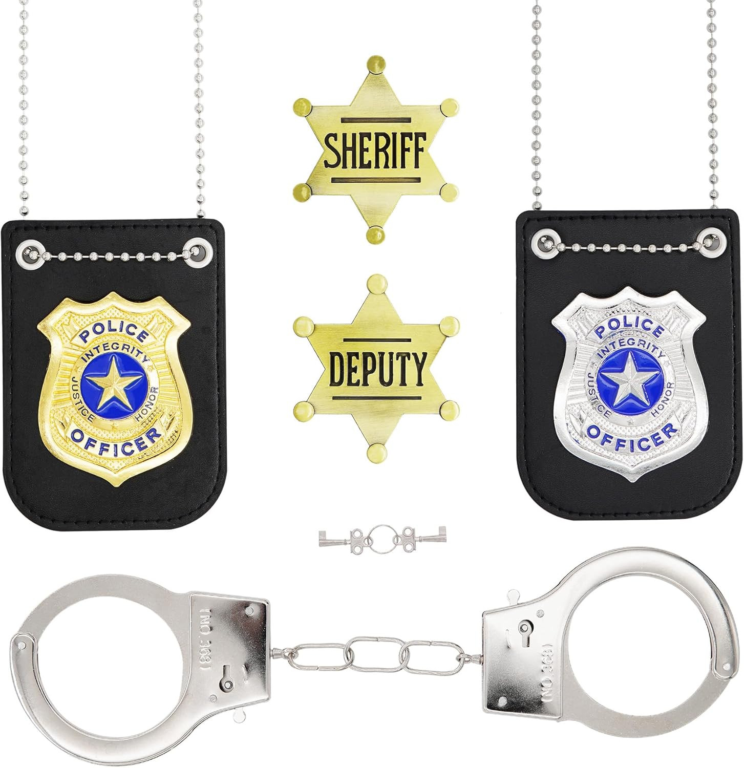 5Pcs Sheriff Deputy Badge,Police Badge, Metal Handcuffs with Keys for Police Pre