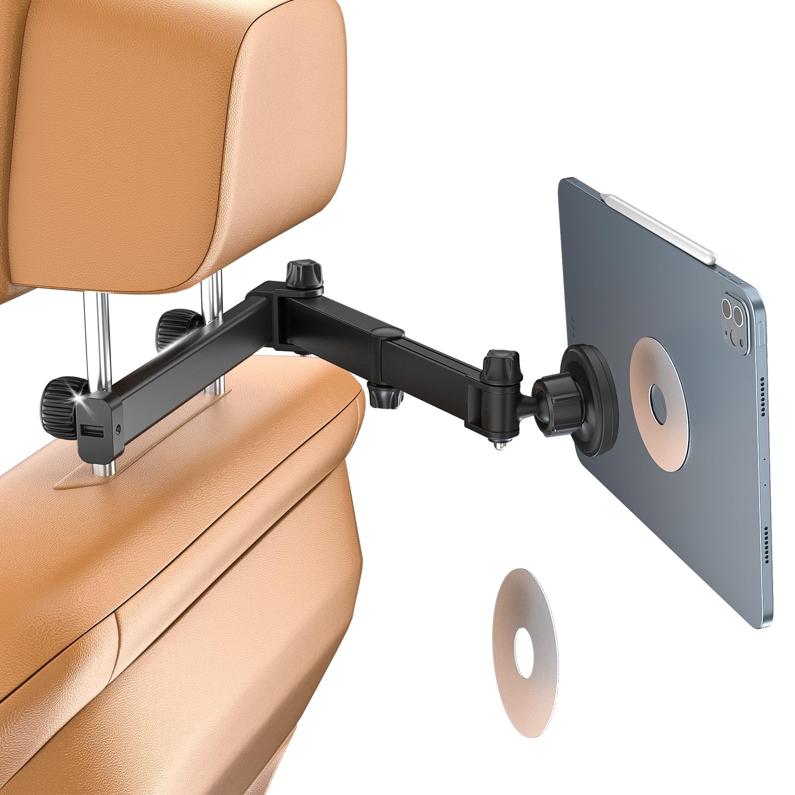 Magnetic Headrest Car Tablet Mount with Foldable Telescopic Arm for iPad Car ...