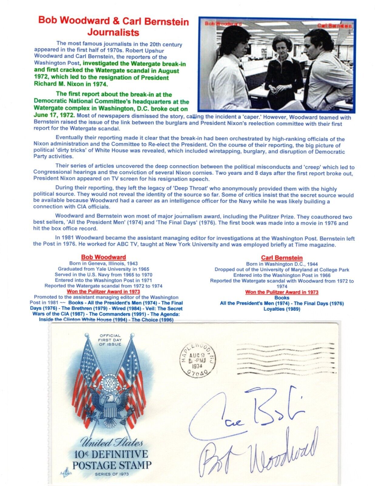 [Richard Nixon] Watergate - Bob Woodward + Carl Bernstein Dual Signed Cover