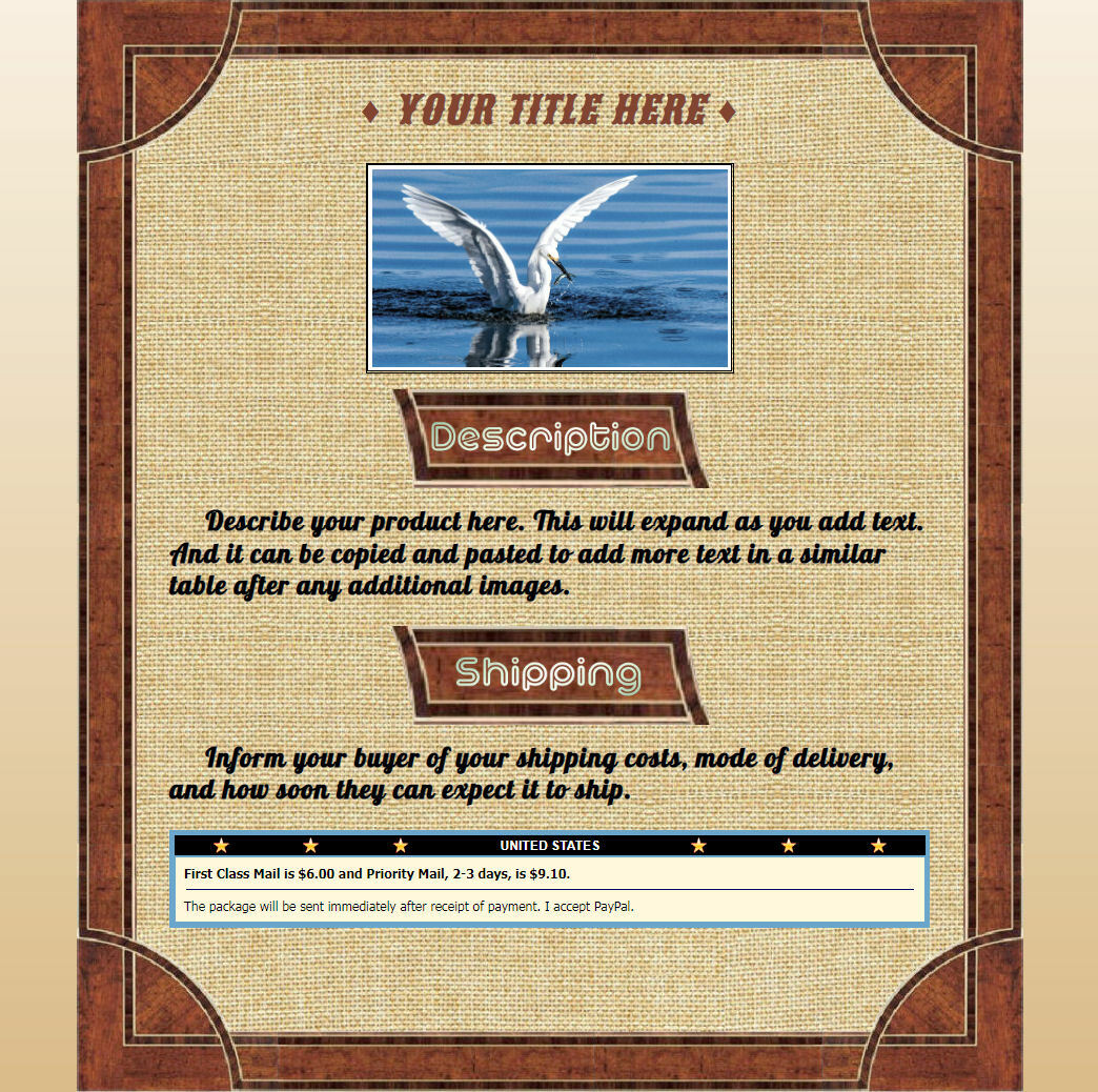 AUCTION TEMPLATE Mahogany Wood Frame Design With Gradient BG - FREE SHIPPING