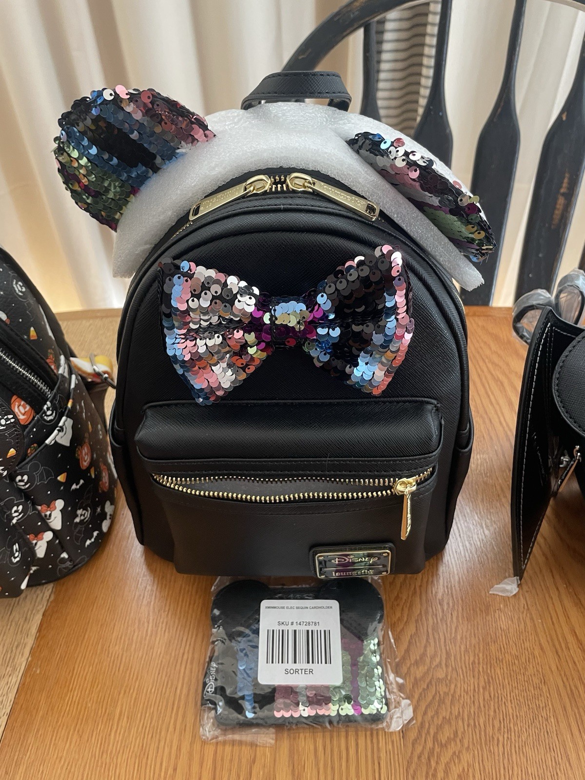 Loungefly Disney Minnie Mouse Black Sequin Mini Backpack with Bow & Ears