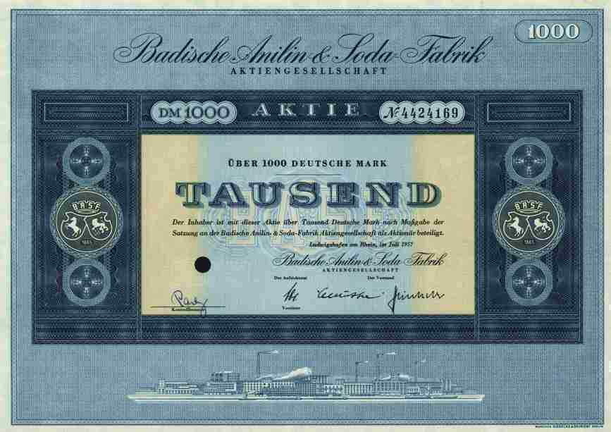 Baden aniline soda factory BASF 1957 Ludwigshafen Rhine IG colors 1000 DM DECO