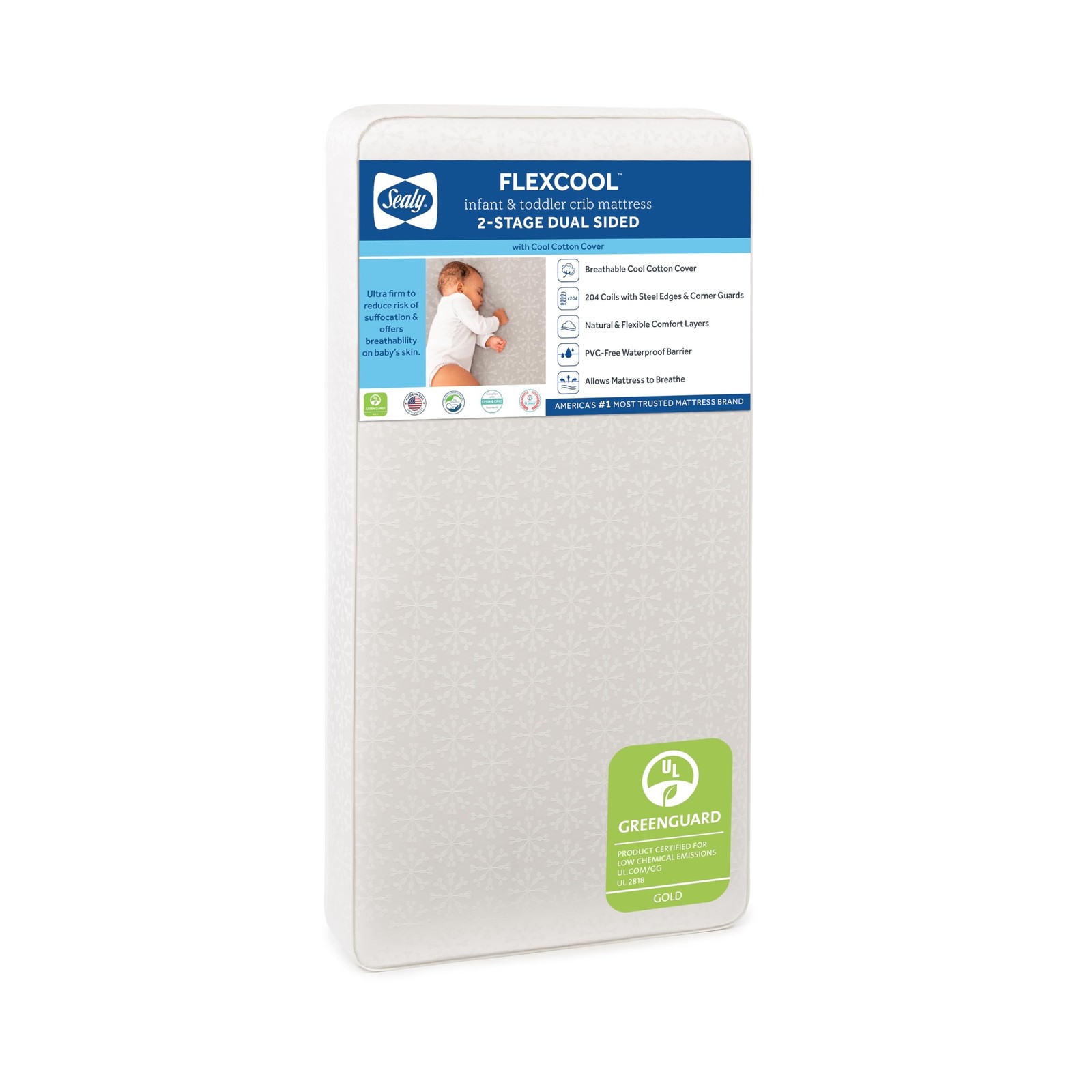 Sealy Baby Flex Cool 2 Stage Breathable Crib Mattress with Toddler Bed Fit, W...