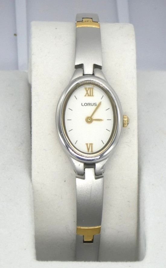 Lorus Ladies Oval Two Tone Gold Silver Bracelet Analogue Dress Watch 1N00-X046