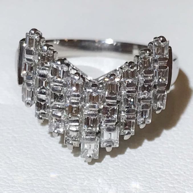 ☆Pt900 V-shaped ring with 1.00ct diamond, size 13