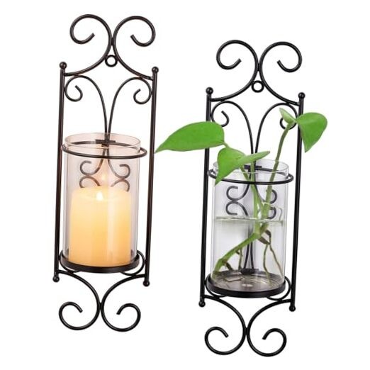  Candle Sconces - Set of 2 Candle Holders for Pillar 2 Pieces Black