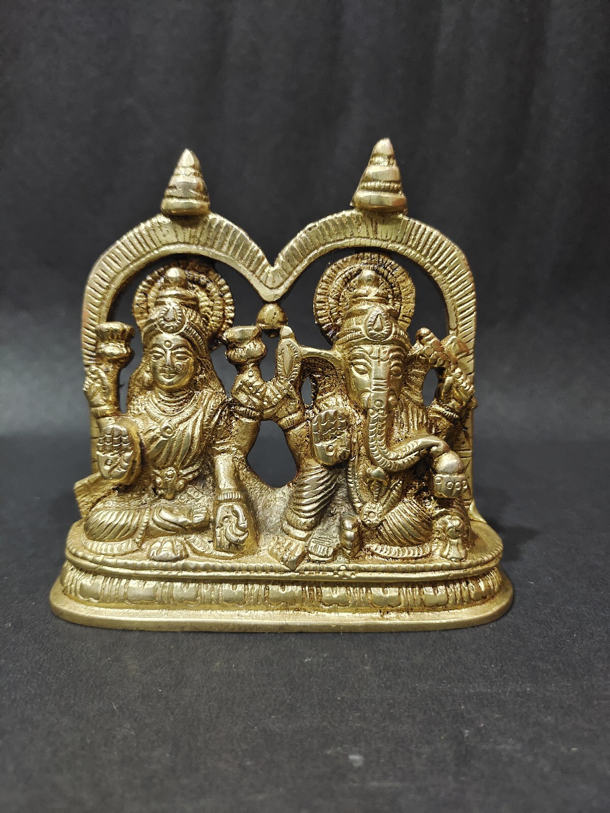 Ganesha Lakshmi Statue  4'' Brass Wealth Luck Decor Gift Worship 