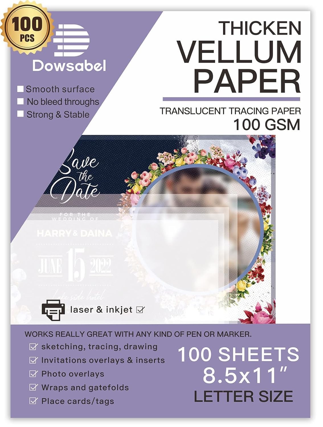 Translucent Vellum Paper, Dowsabel 68LBS 8.5 x 11 inches