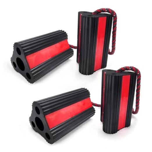  Wheel Chocks(2pair/4pack with Rope) for RV Trailer Camper Travel Cars Trucks 