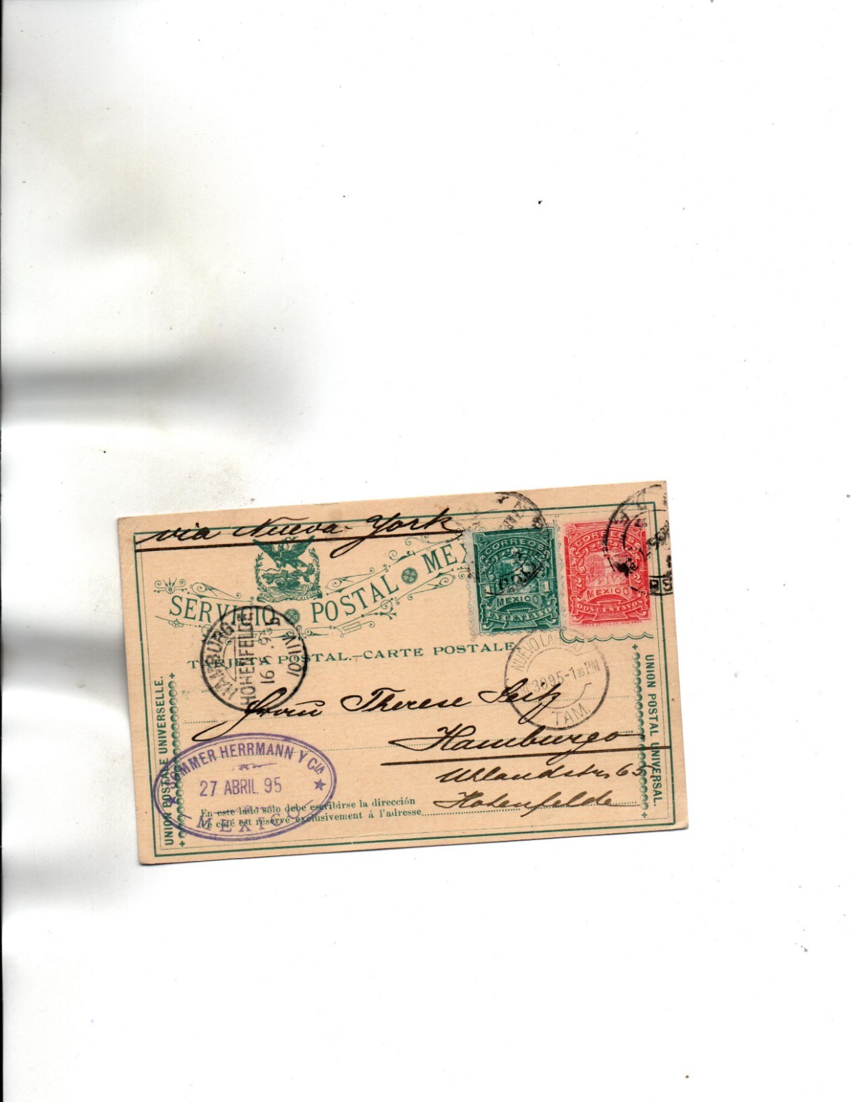 Mexico 1895 Postal Card to Germany via New York Sc#242