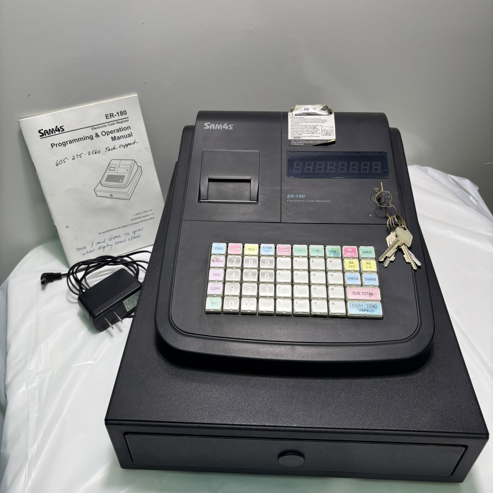 SAM4S ER-180B Cash Register w/ Keys & Manual Tested Drawer Opens POS