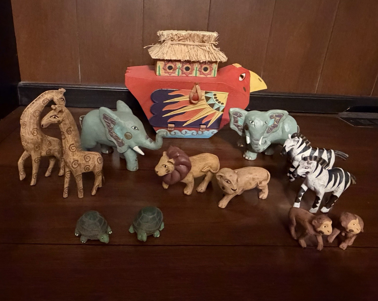Beautifully carved wooden Noah’s Ark With animals