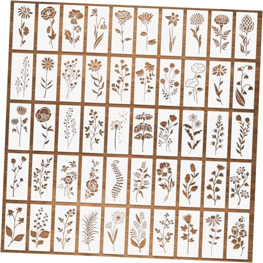 50 Pcs Wildflower Stencils, Small Flower Leaf Stencils for Painting on Wood, 