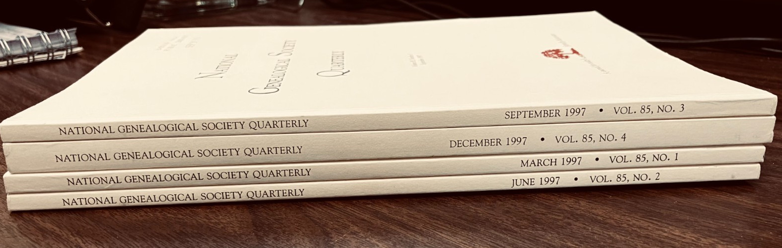 National Genealogical Society Quarterly 1997 Vol. 85 #1-4 Genealogy Books