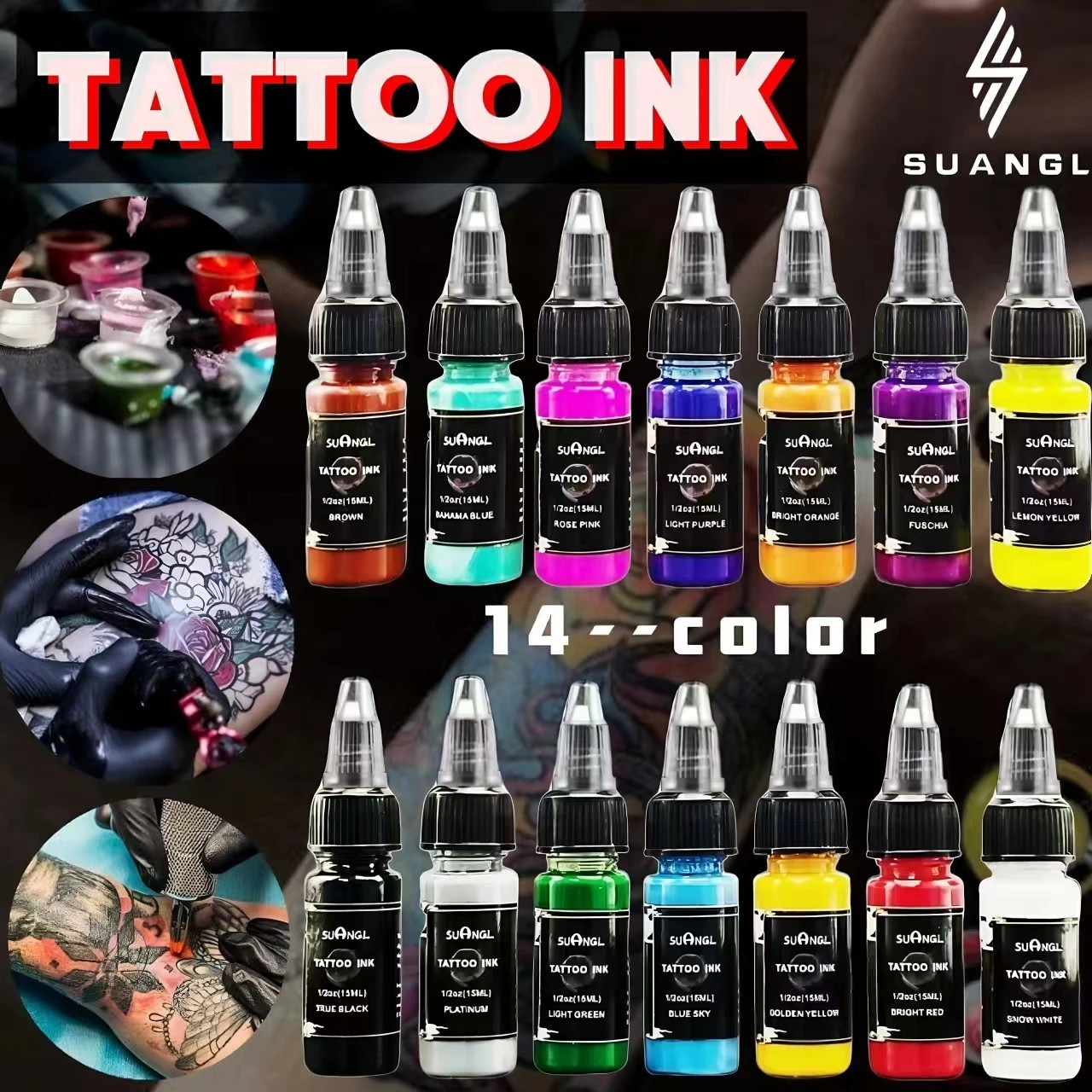 7/14 color tattoo ink set, 0.5oz (15ml),professional tattoo ink,suit for artists