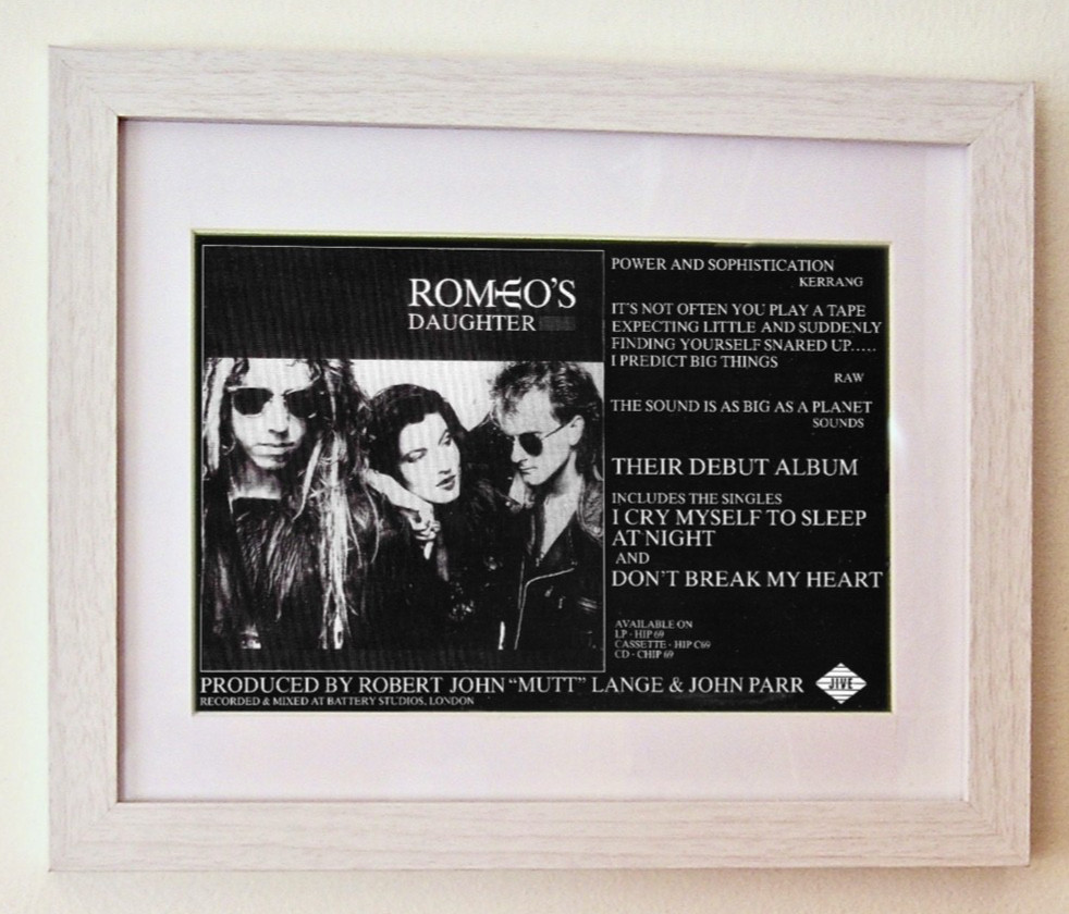ROMEO’S DAUGHTER+DEBUT ALBUM+FRAMED ORIGINAL MUSIC PRESS AD POSTER+1988