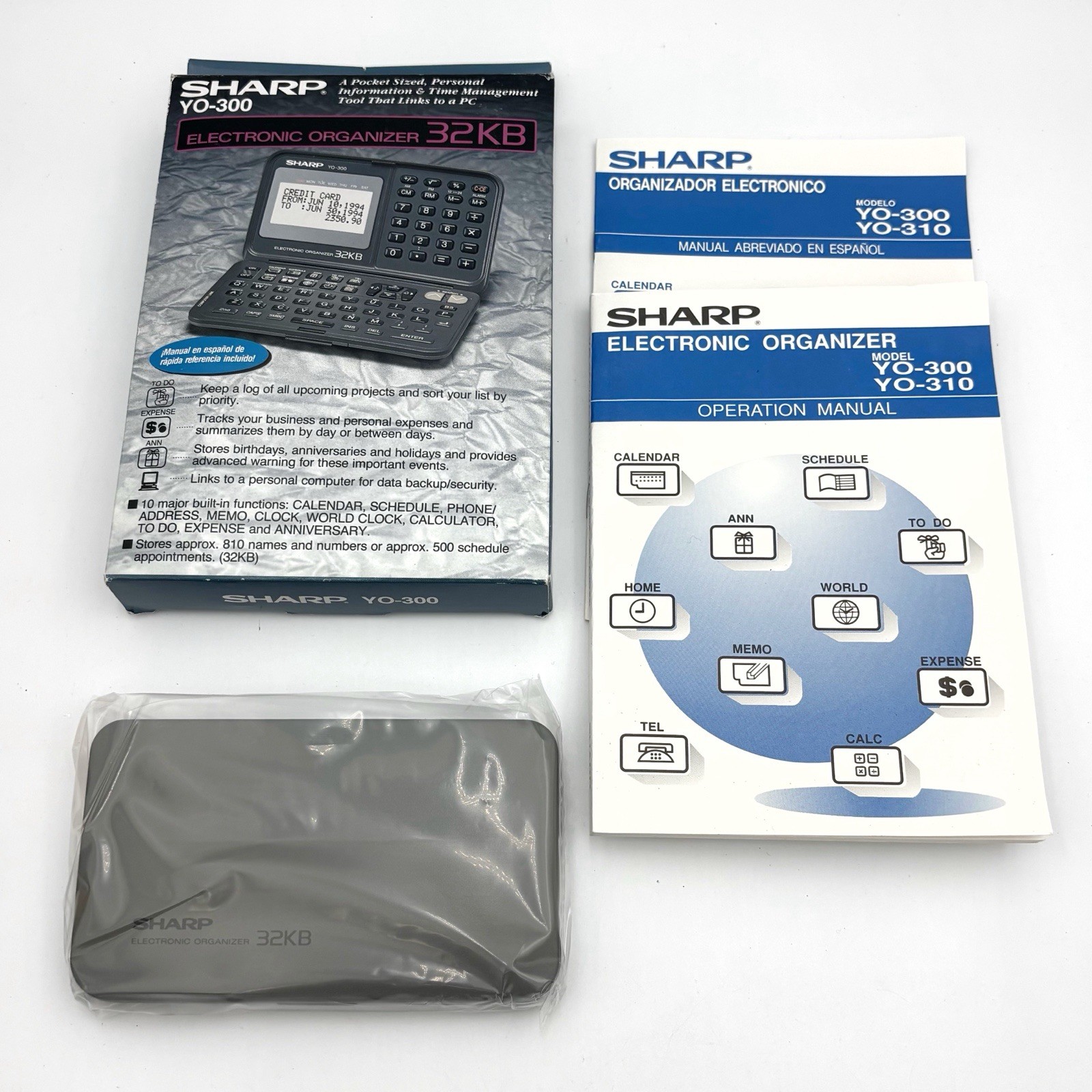 Vtg Sharp YO-300 Portable LCD Electronic Organizer Computer 32KB Calculator OB