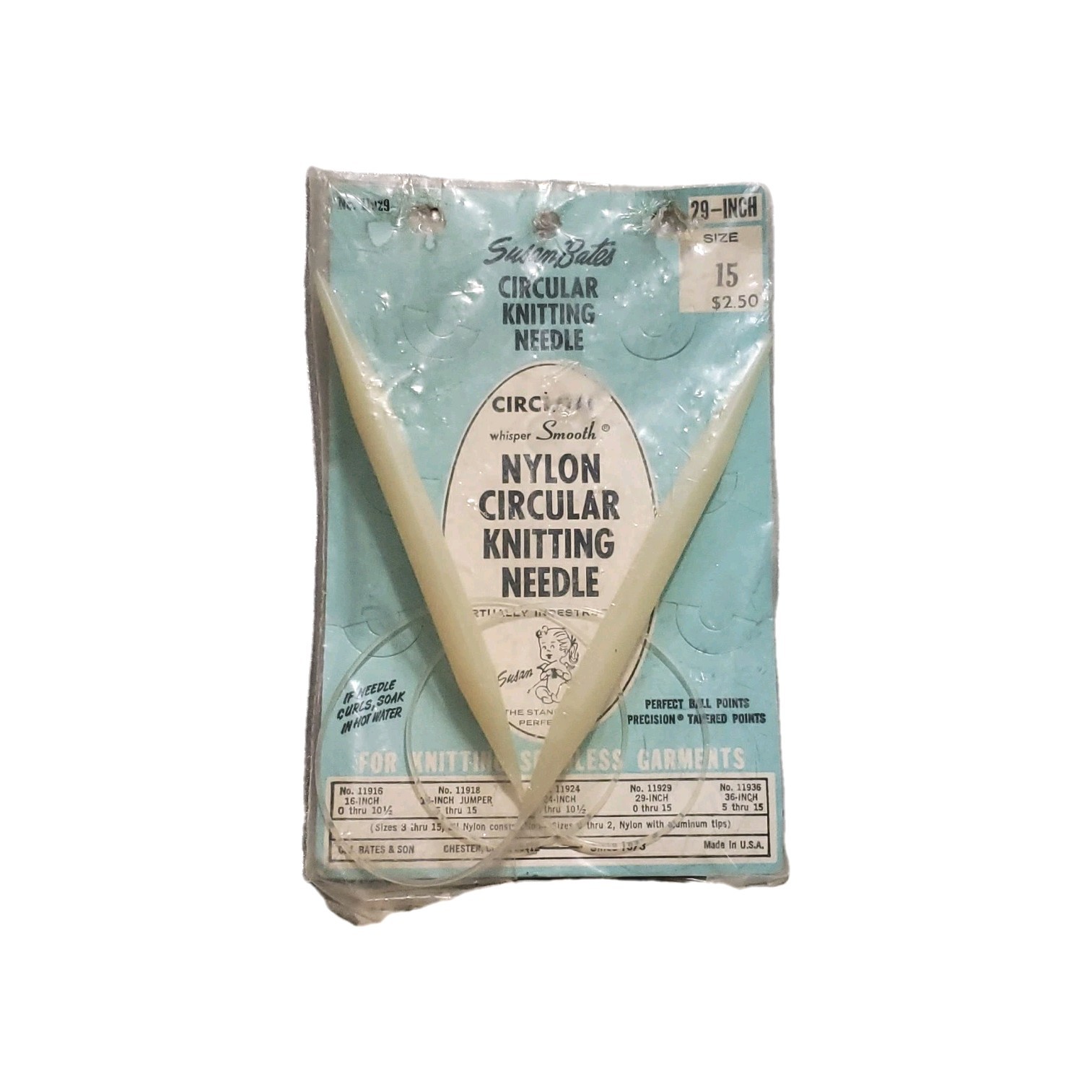 Vtg Susan Bates Circular Knitting Needle 29in Size 15 NIP Circlon Whisper Smooth