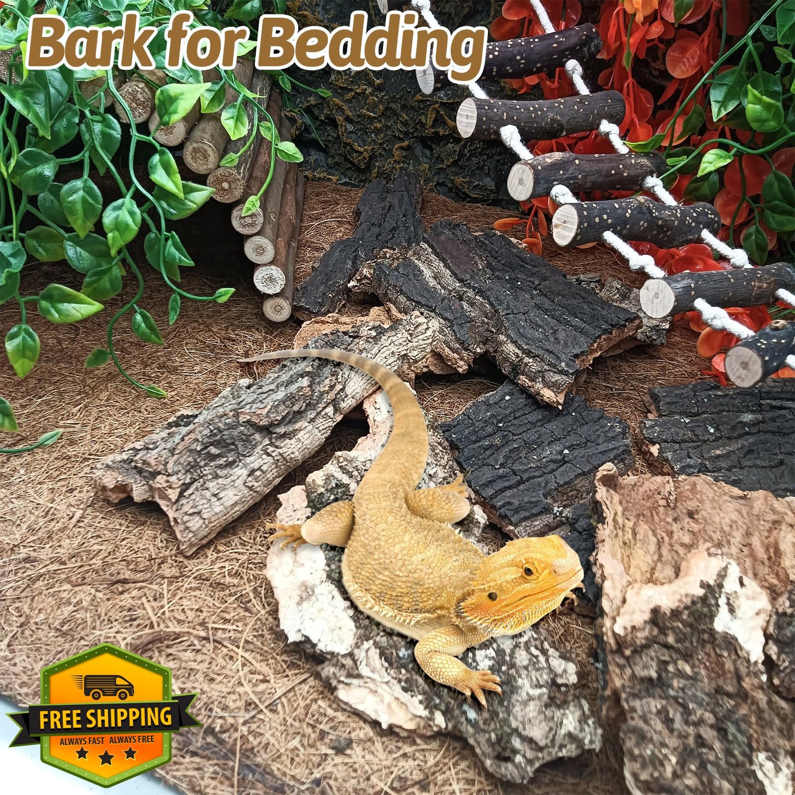 BNOSDM Reptile Cork Bark Substrate 1.5LB Lizard Bedding Habitat