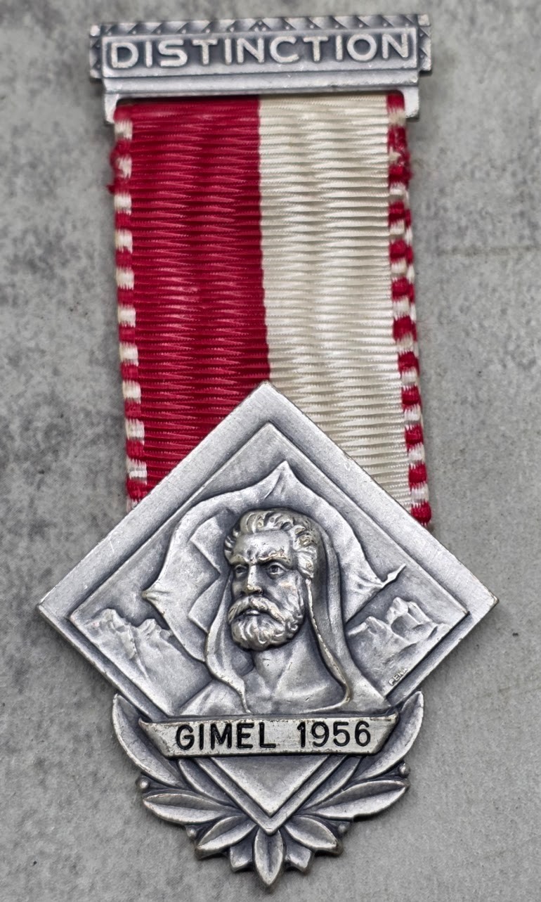 1956 GIMEL Swiss Marksmanship Medal Distinction Green Red White Ribbon Crossbow