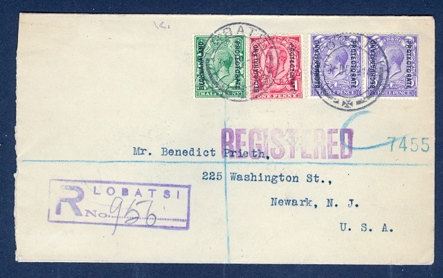 BECHUANALAND 1915 KGV COMBO REG TO USA