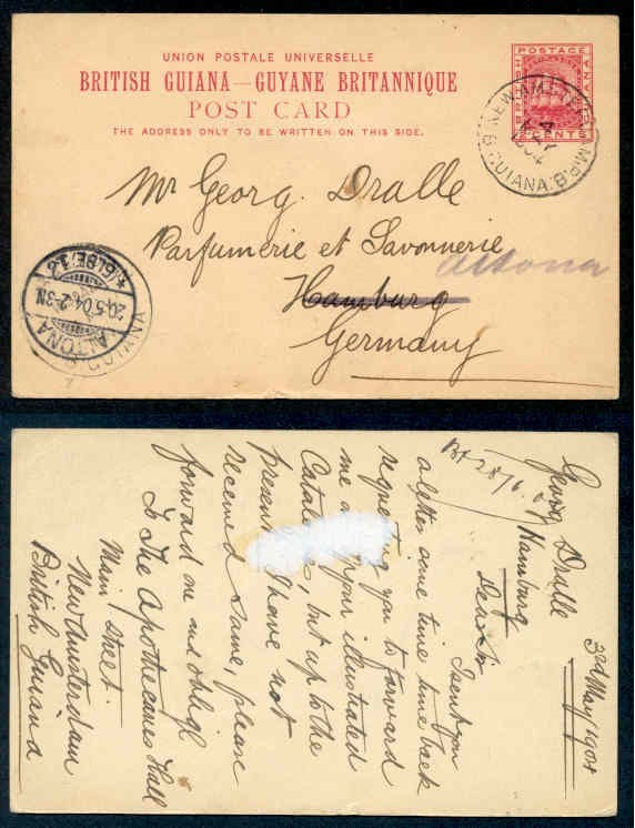 BRITISH GUIANA 1904 PC TO GERMANY